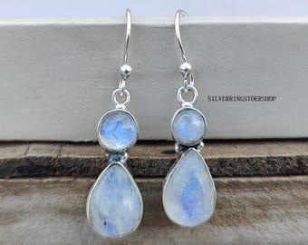 Natural Moonstone Earring, Women Gifts, 925 Sterling Silver Earring, Handmade Earring, Moonstone Jewelry, Statement Jewelry, Gift For Her///