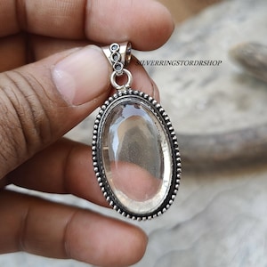 Handmade Clear Quartz Pendant: 925 Sterling Silver Bezel, Boho Jewelry