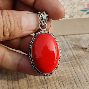 Red Coral Pendant, Women Jewelry, 925 Sterling silver Pendant, Handmade Pendant, Natural Gemstone, Statement jewelry, Gift for her, ///