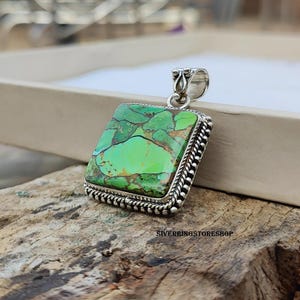 Green Copper Turquoise Pendant, Statement Jewelry, 925 Sterling Silver Pendant, Handmade Pendant, Green Gemstone Pendant, Gift For Her, ///