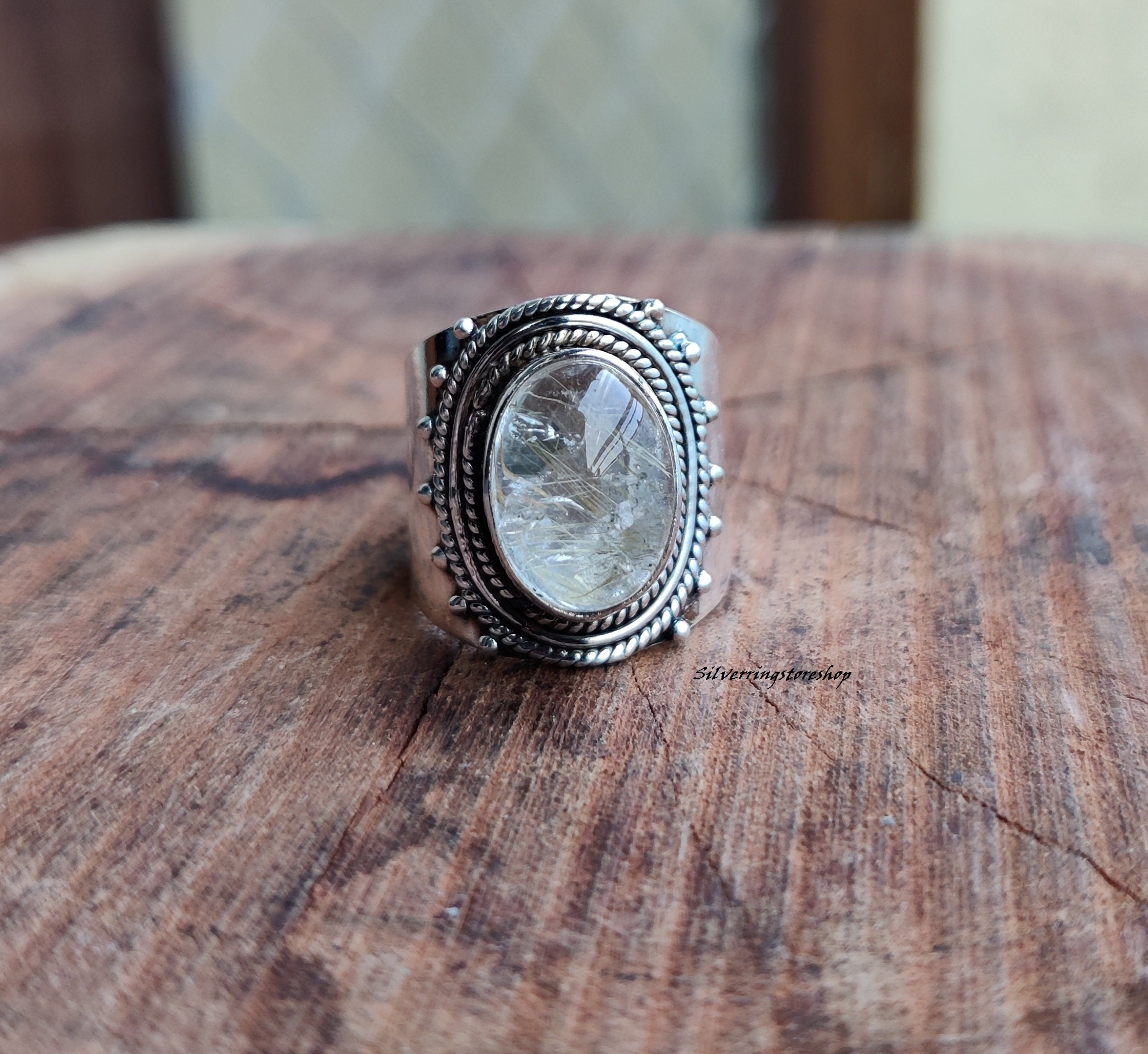 Rutilated Quartz Ring, 925 Silver Ring, Gemstone Ring, Women Ring, Statement Ring, Boho Ring, Fidget ring, Promise Ring, Band Ring,Gift Ring