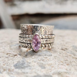 Rose Quartz Ring, Spinner Ring, Anxiety Ring, 925 Silver Ring, Women Ring, Meditation Ring, Fidget Rings, Designer Ring, Gift For Her, Band,