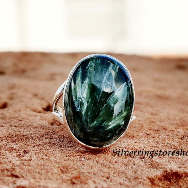 Real Seraphinite Ring, 925 Sterling Silver Ring, Handmade Ring, Green Seraphinite Ring, Gemstone Ring, Women Ring, Band Ring, Gift For Her,