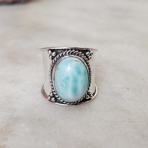 Larimar Ring, Handmade Ring, 925 Sterling Silver Ring, Women Ring, Statement Jewelry, Gemstone Ring, Promise Ring, Gift for mom, Boho Ring,