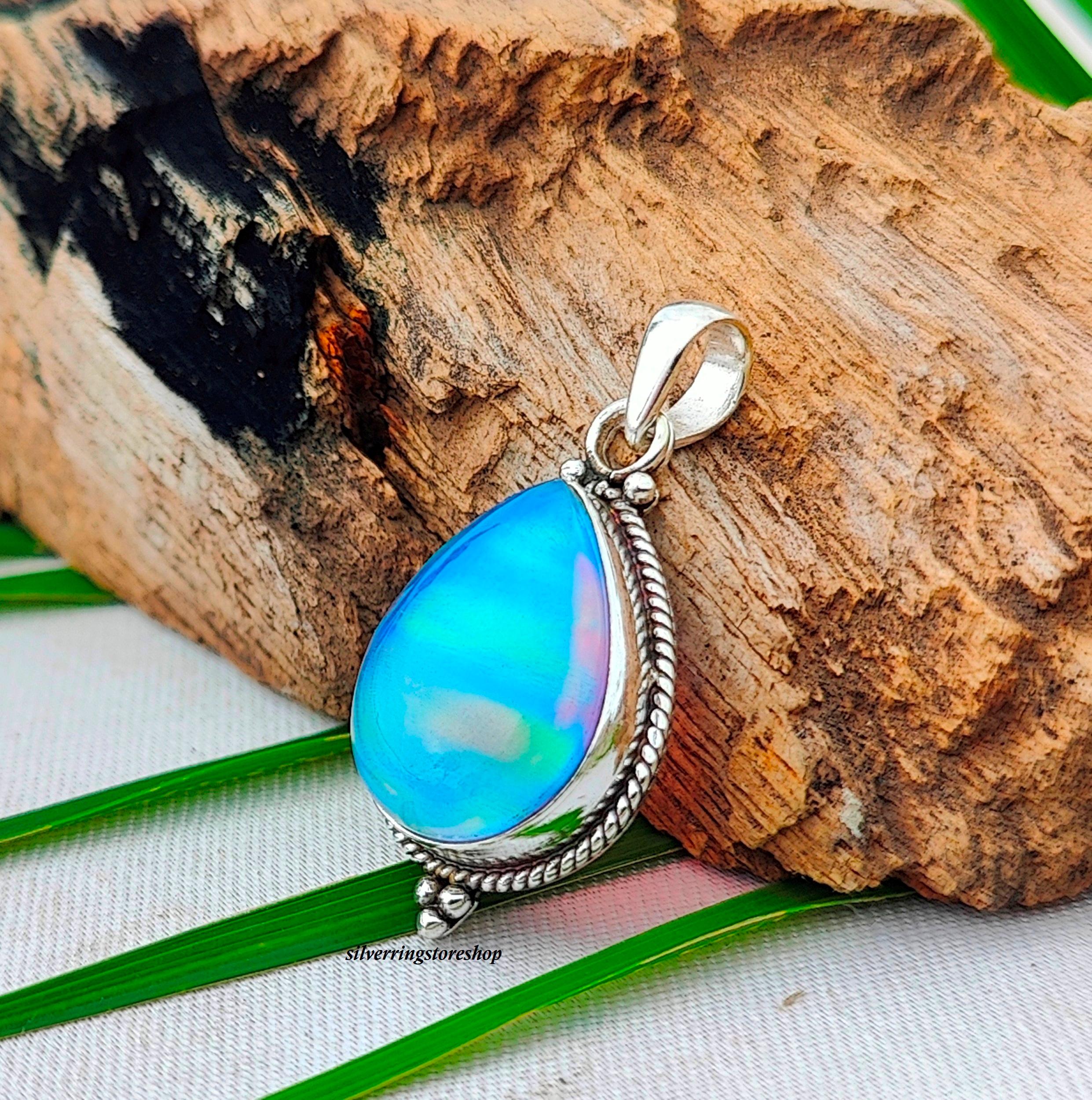 Pendente Solitaire In Opale A Forma Di Pera In Oro Massiccio 14K - Foto 9