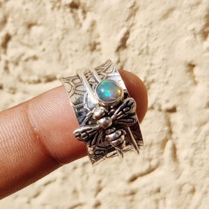 Honeybee Spinner, Opal Ring, Gemstone Ring, Bee Ring, Handmade Ring, Spinner Ring, Natural Opal, Bee Spinner Ring, Bee Jewelry, Gift For Her