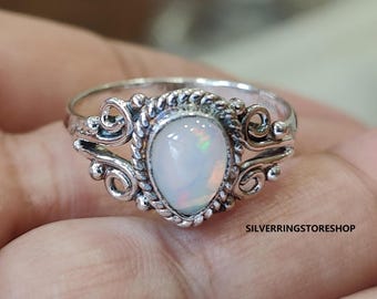 Handmade Opal Ring: 925 Sterling Silver, Boho Statement Jewelry