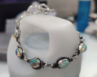 Opal Bracelet, 925 Sterling Silver Bracelet, Handmade Bracelet, Gemstone Bracelet, Fashionable Jewelry, Statement Bracelet, Boho Bracelet,