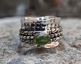 Peridot spinner ring, 925 sterling zilveren ring, handgemaakte ring, edelsteen ring, vrouwen ring, statement ring, angst ring, fidget ring, geschenken,