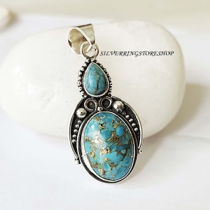 Blue copper turquoise Pendant, 925 Sterling silver Pendant, Women Pendant, Gemstone Pendant, Boho Pendant, Peace Pendant, Gift For Her,,,