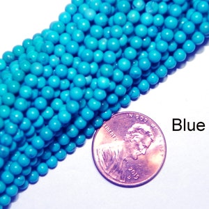Genuine Turquoise Round Beads, 4 Colors, 3mm 4mm, 16&quot; Strand #TP006