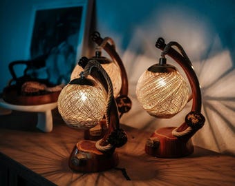 Artisan Crafted Driftwood Accent Lamp, Authentic Night Lamp, Driftwood Lampshade, Warm Decorative Wooden Lamps,  Minimalist and Chic