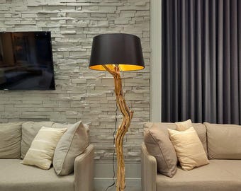 Wood Floor Lamp, Rustic Floor Lamp, Corner Floor Lighting, Vintage Home Floor Lamp, Minimalist Home Decor, Natural Wood Lamp Decor