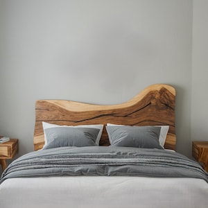 Handcrafted Natural Wood Bed with Unique Live Edge Headboard – Rustic & Modern Design - Natural Woodgrain Headboard S3