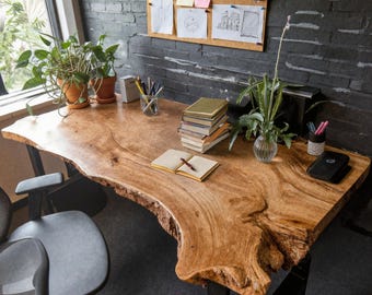 Custom Modern Live Edge Wood Computer Desk for Home Office, Rustic Farmhouse Desk Style, Office Desk , Natural Wooden Desk, Large Desk Wood