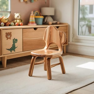 Montessori Toddler Wooden Chair Cute  Backrest Kids Room Furniture Handcrafted for Playroom Preschool or Nursery Seating