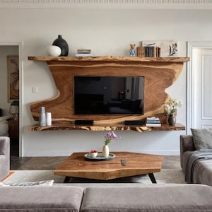 Consola multimedia de madera grande para sala de estar, mueble de TV rústico, mueble de TV hecho a mano, mueble de TV industrial, muebles con estilo industrial