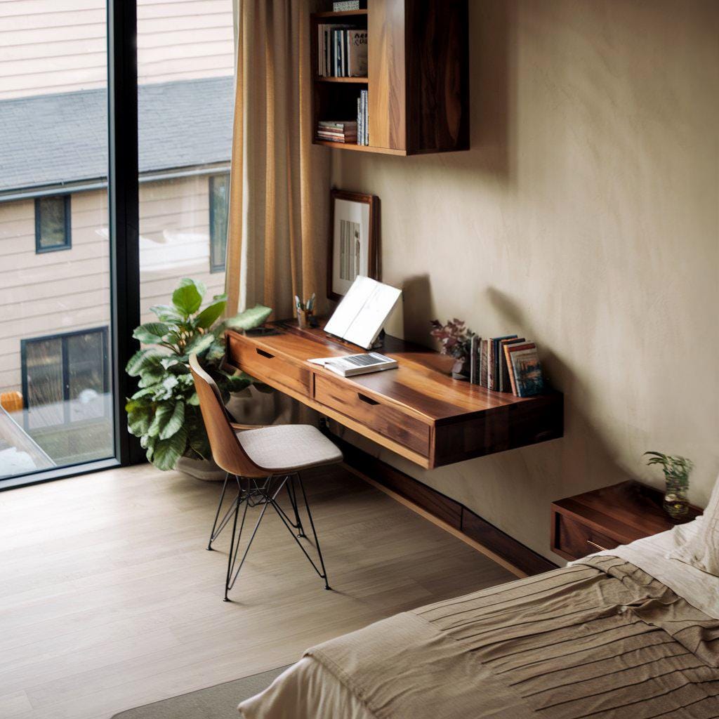 Modern Floating Desk for Bedroom Office and Study Nook