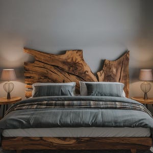 Handcrafted Natural Wood Bed with Unique Live Edge Headboard – Rustic & Modern Design - Natural Woodgrain Headboard S2