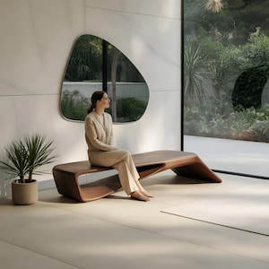 Contemporary Sculptural Bench for Entryway Hallway or Office Lounge With Flowing Curved Form and Minimalist Artistic Accent Furniture Design