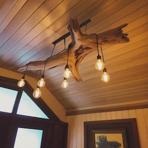 Rustic  Ceiling Chandelier With Edison Bulbs Natural Log Light Fixture For Cabin Living Room Dining Room or Cozy Reading Corner