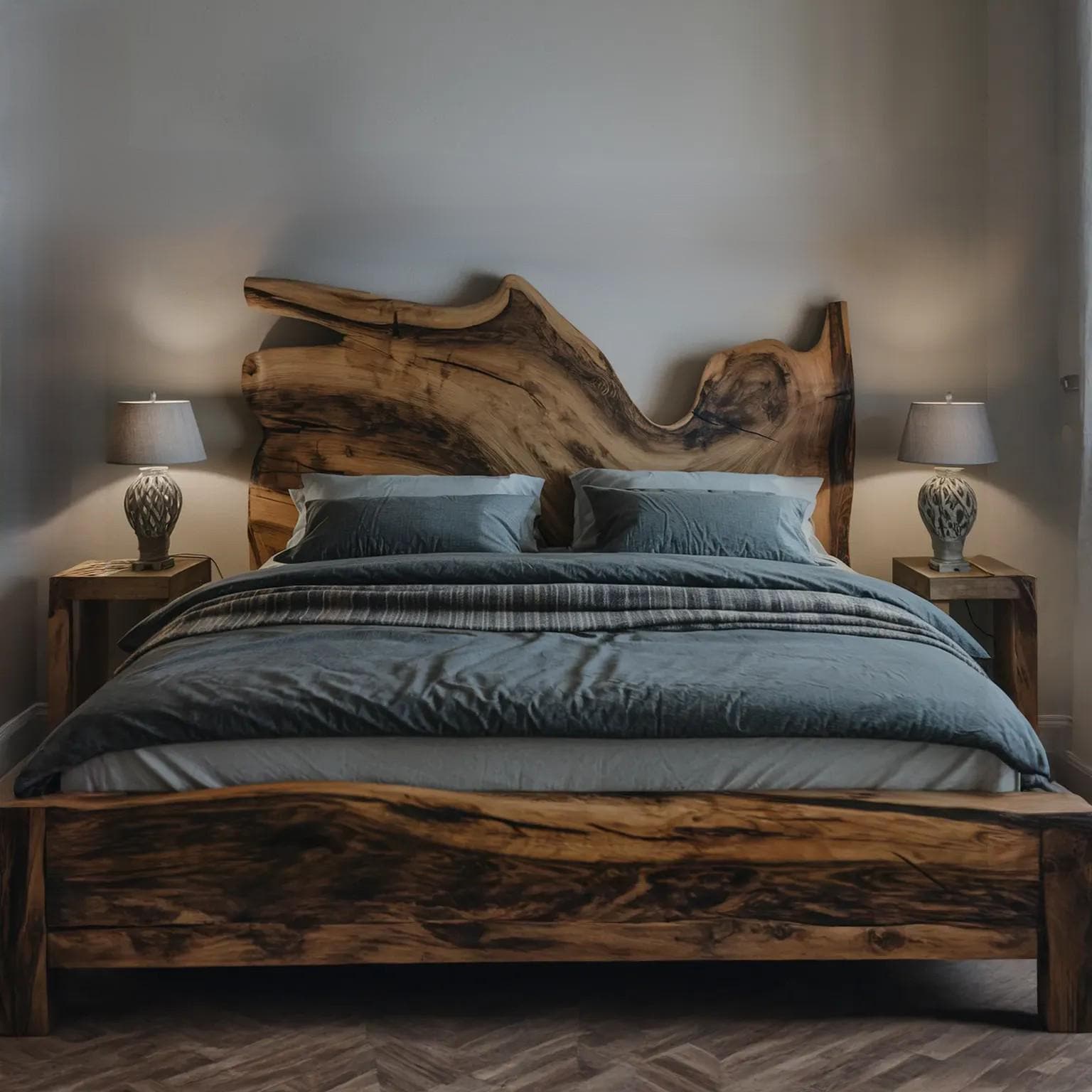 Handcrafted Natural Woodgrain Headboard – Rustic & Modern Design - Natural Wood Bed with Unique Live Edge Headboard