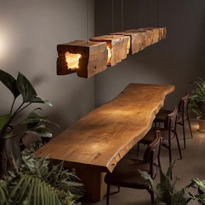 Rustic Solid Wood Pendant Light - Handcrafted Natural Log Lighting For Home & Dining