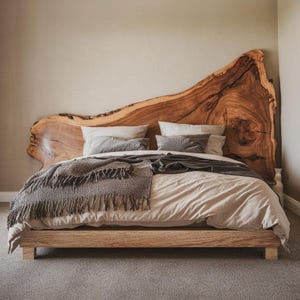 Organic Live Edge Wood Headboard With Natural Tree Shape for King Bed Rustic Handmade Statement Piece for Bedroom Wall Accent Decor