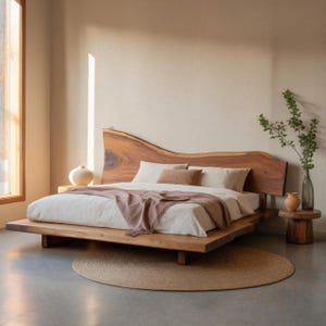 Sculptural Live Edge Headboard Handmade from Solid Wood for Modern Organic Bedroom Style