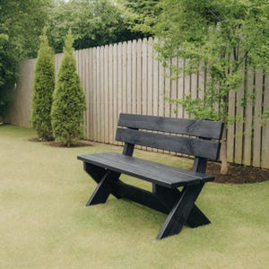 Rustic Outdoor Wooden Garden Bench with Backrest Black Finish for Backyard Patio Porch or Modern Landscape Seating