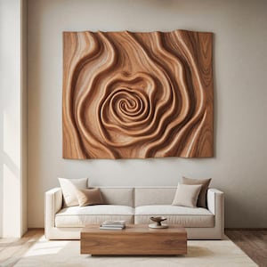 Abstract Wooden Wall Sculpture with Organic Spiral Design for Modern Living Room Decor