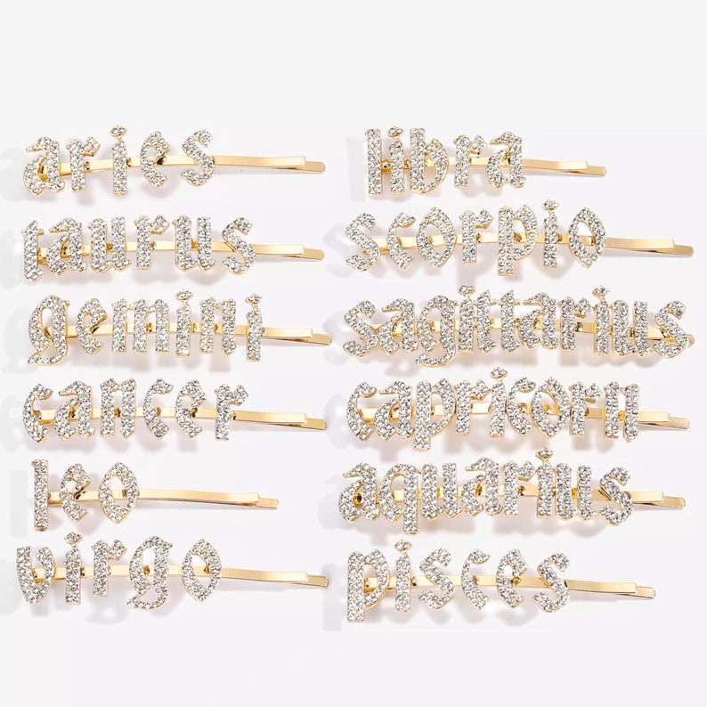 Bling hair clips with zodiac signs Rhinestone Hair Clips Zodiac Gifts for her