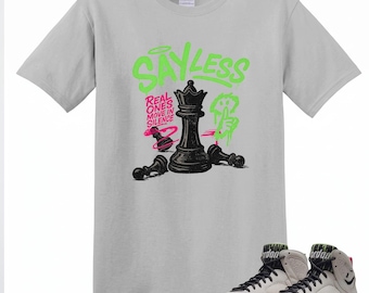 Sayless-tröja som matchar AJ 7 Tennis Day-sneaker, Jordan 7s Retro Tennis Day Phantom Lime, matchande t-shirt i rosa Blast-antracit