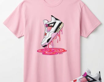 Dripping Shoe Shirt to Match AJ 4 Comic Sneaker, AJ 4 Comic Off White Anthracite Neutral Grey Fire Pink Light Arctic Pink Muslin Match Tee