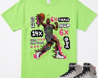 Matchande spelartröja till AJ 7 Tennis Day-sneaker, Jordan 7s Retro Tennis Day Phantom Lime, matchande t-shirt i rosa och antracit