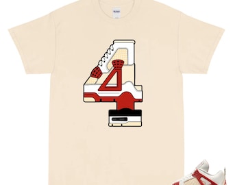 Number 4 Shirt to Match AJ4 Brick After Brick, Jordan 4 Brick After Brick Sail & Muslin Cinnabar Anthracite Match Tee