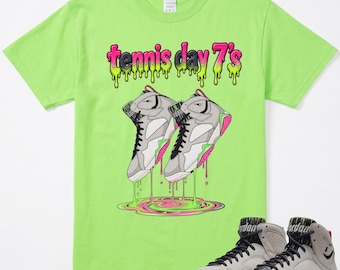Dripping 7-tröja som matchar AJ 7 Tennis Day-sneaker, Jordan 7-tröja Retro Tennis Day Phantom Lime, matchande tröja i rosa och antracit