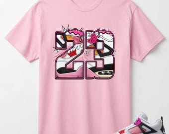 Number 23 Shirt to Match AJ 4 Comic Sneaker, AJ 4 Comic Off White Anthracite Neutral Grey Fire Pink Light Arctic Pink Muslin Match Tee