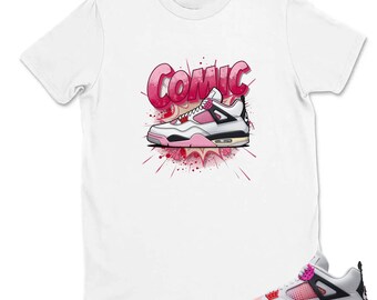 Comic Shirt to Match AJ 4 Comic Sneaker, AJ 4 Comic Off White Anthracite Neutral Grey Fire Pink Light Arctic Pink Muslin Match Tee