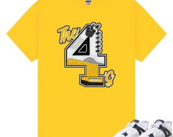 4:ans matchande tröja AJ 4 Tour gula sneaker, AJ 4 Retro Tour gul vit Tour gul mörkblå grå svart matchande t-shirt