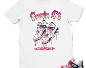 Comic 4'S Shirt to Match AJ 4 Comic Sneaker, AJ 4 Comic Off White Anthracite Neutral Grey Fire Pink Light Arctic Pink Muslin Match Tee