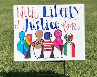 With Liberty And Justice For All Yard Sign No Kings in America Yard Sign, Anti-Trump, Protest Yard Sign, Democracy Sign, Gift for Anti-MAGA