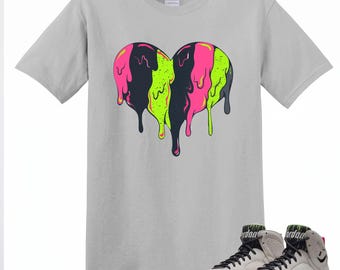 Dripping Heart-tröja som matchar AJ 7 Tennis Day-sneaker, Jordan 7s Retro Tennis Day Phantom Lime, Pink Blast Anthracite matchande t-shirt