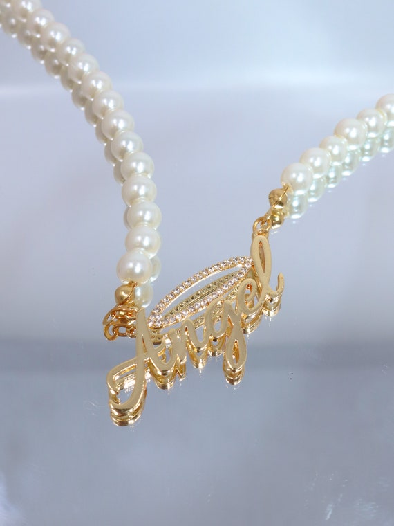 Angel Pearl Name Necklace Gold Plated Angel Halo Necklace - Etsy