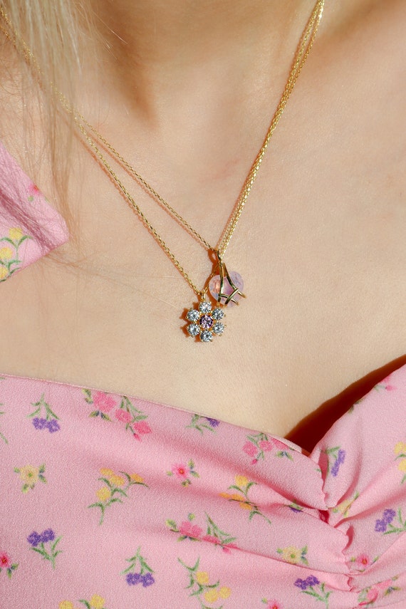 18K Gold Plated Pink Heart Princess Necklace Handmade, Mother's Day Gift , Dainty Jewellery, Soft Girl Aesthetic Necklace for Women