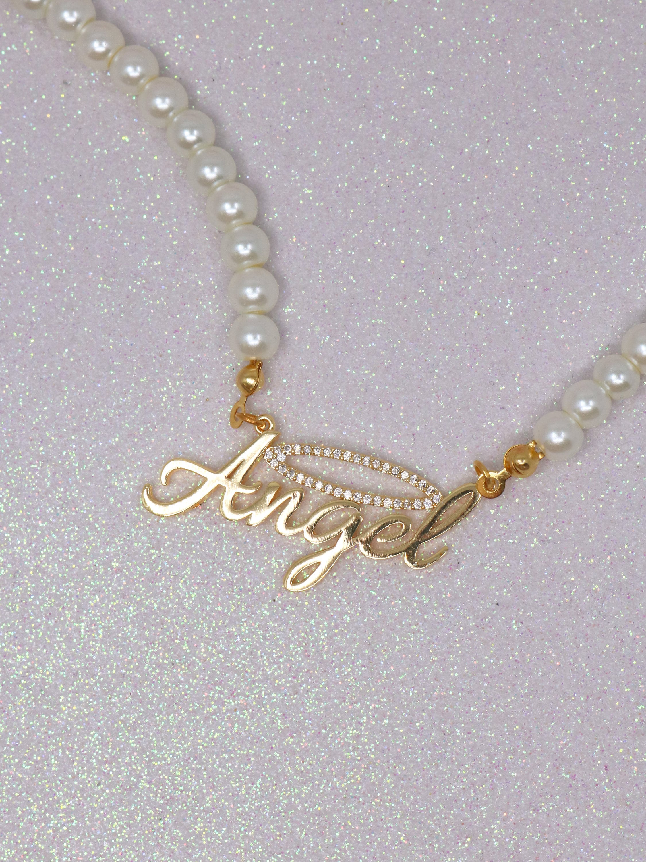 Angel Pearl Name Necklace Gold Plated 