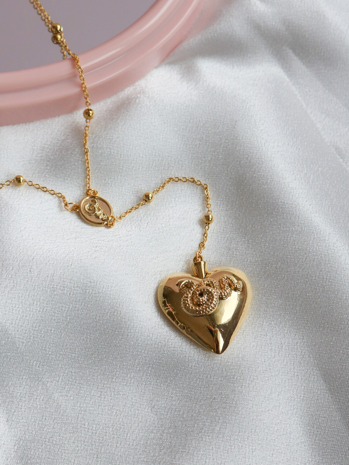 LDR Style Heart Necklace Rosary Emerald Heart Necklace Etsy