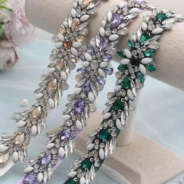 Crystal Bridal Belt / Green Lilac Ivory Wedding Belt / Vintage Bridal Belt / Rhinestone Wedding Belt / Bridal Sash / Bridesmaid Belt