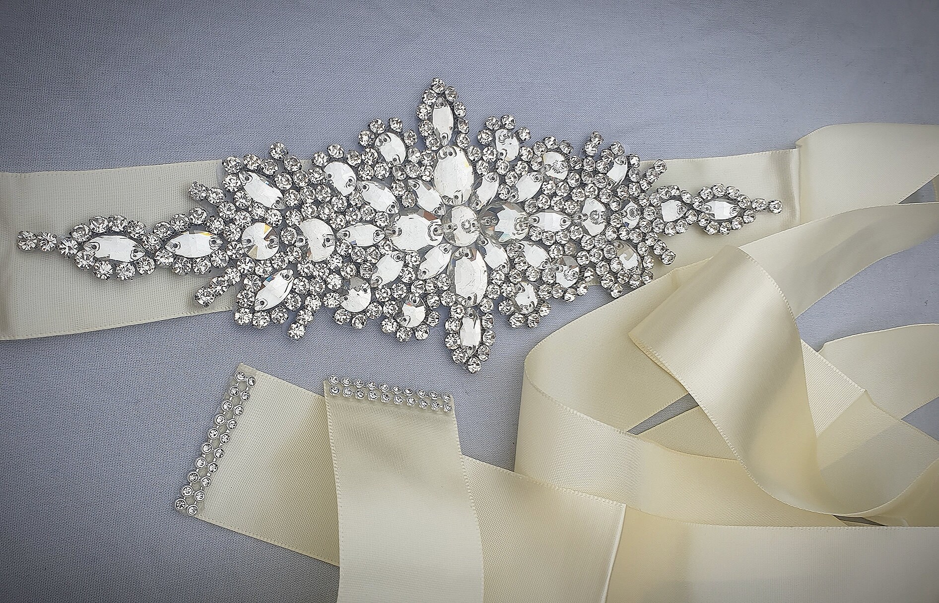 Vintage Crystal Bridal Sash Art Deco Wedding Belt Silver White Ivory Pearls