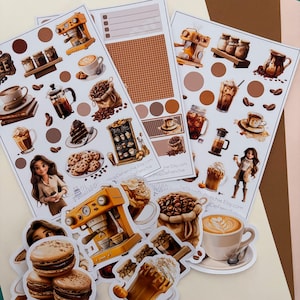 Set mensuel de 3 planches de stickers sur le thème du café